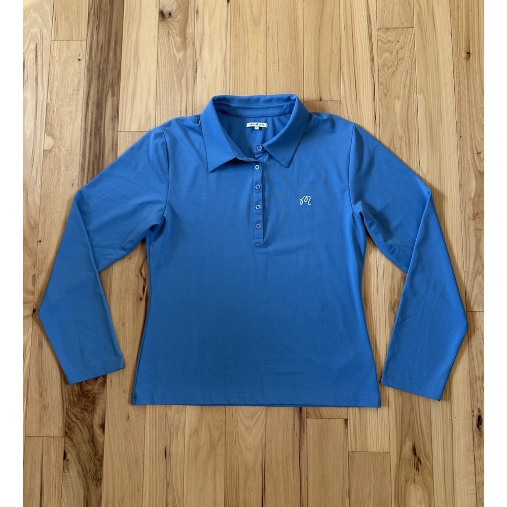 Malbon Womens Venus Long Sleeve Golf Button Polo Blue XL